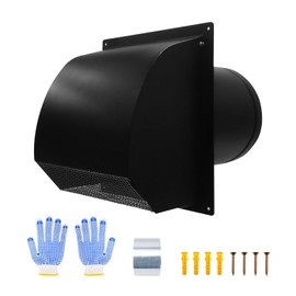8 Inch Galvanized Steel Hooded Wall Vent,Arc-Shaped Outdoor Wall Vent Cap with Mesh Cover and Damper for Kitchen, Bathroom, Laundry, Garage Ventilation and Exhaust (Black, 8 Inch)