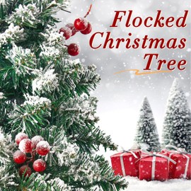 Ellzant 24Inch Flocked Christmas Tree Prelit, Tabletop Mini Christmas Tree with Lights for Office Table Decor, Small Xmas Tree with 50 Warm LED Lights (Flocked)