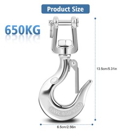 Safety Hook, Swivel Hook, Lifting Hook, Stainless Steel Rotating Eyelet, Lifting Hook, 304 Stainless Steel Swivel Lifting Hook, Steel Eyelet Hook with Locking Rigging Accessories, 650 kg/1000 kg for