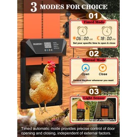 Large Size Automatic Chicken Coop Door, Battery Powered Auto Chicken Coop Door with Timer & Manual Mode, Anti-Pinch Sensor, Waterproof Aluminum Chicken Door (Black-Orange)