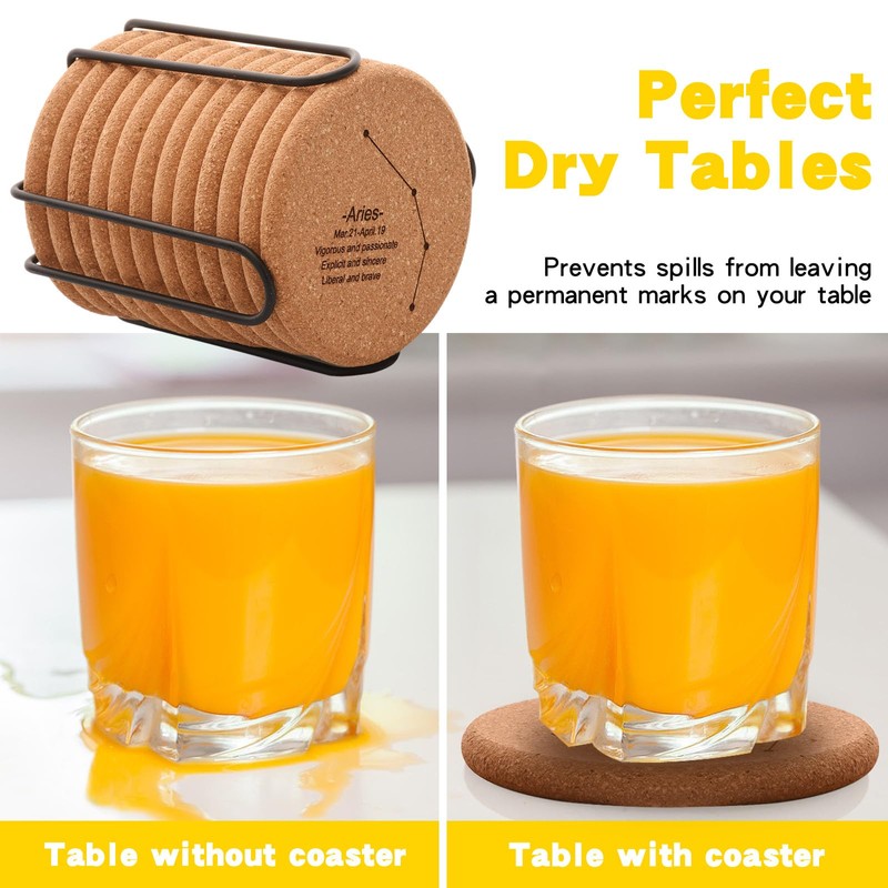 12 Pcs 4 Inch Horoscope Cork Coaster with Holder for