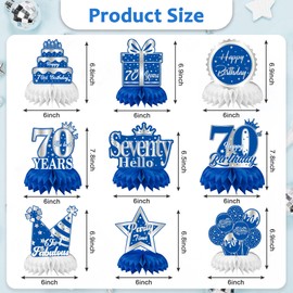 Auliuse Blue Silver 70th Birthday Honeycomb Centerpieces Party Decorations, 9Pcs 70th Birthday Table Toppers Party Decoration Supplies for Men Women Birthday - Cheer to 70 Years Old Birthday (70th)