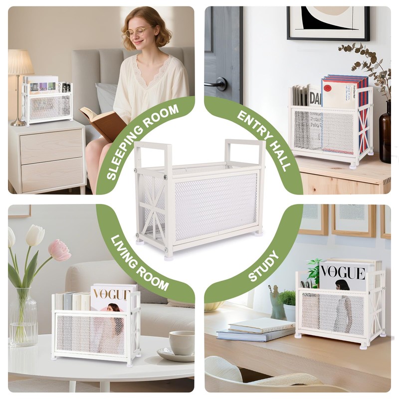 White Magazine Holder, Metal Magazine Rack Floor, Magazine Storage Basket,