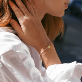 ChicSilver 925 Sterling Silver Cubic Zirconia Solitaire Diamond Bracelet Dainty Simple CZ Sun Bracelet April Birthstone Jewelry Birthday Gift