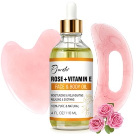 Pjordo Set De Aceite De Rosa Con Vitamina E Y Herramientas De Masaje Gua Sha, Aceite Gua Sha Para Rostro Y Cuerpo, Aceite Orgánico De Vitamina E Para Hidratar Y Humectar, Antienvejecimiento, Regalo De