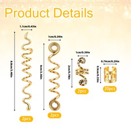 26 Pcs Hair Gold Accessories Braids Metal Beads Set Dreadlock Hair Jewelry Snake Braid Accessories Braids Hairclips Rings Cuffs for Women Festival Styling Decoration Halloween Christmas
