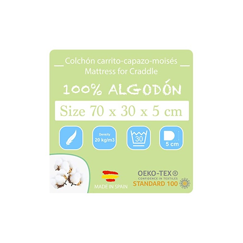 PEKITAS Oval Breathable Pram Mattress 70 x 30 x 5