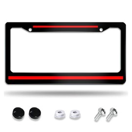 Meikosks Thin Red Line License Plate Frame Firefighters License Plate Frames,Metal Aluminum Car Cover Tag Holder Frames,2 Holes with Screw Caps for Men Women 12x6 Inch