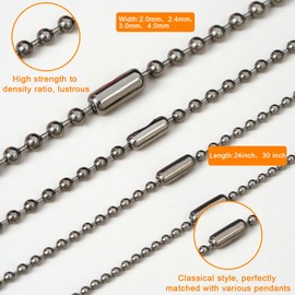 NW Pure Titanium Material Chain Silver Ball Necklaces for Women Rustproof Adjustable Derative with Beautiful Packaging (4.0mm-Gun lor, 24inch)