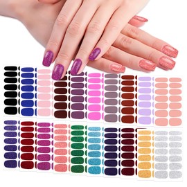 WOKOTO 20 Pcs Solid Color Nail Polish Stickers Strips With 1 Nail File Kit, 14 Tips Per Sheet 10 Sheets Solid + 10 Sheets Glitter Solid Nail Polish Strips Full Nail Wraps Polish Decals For Women Girls