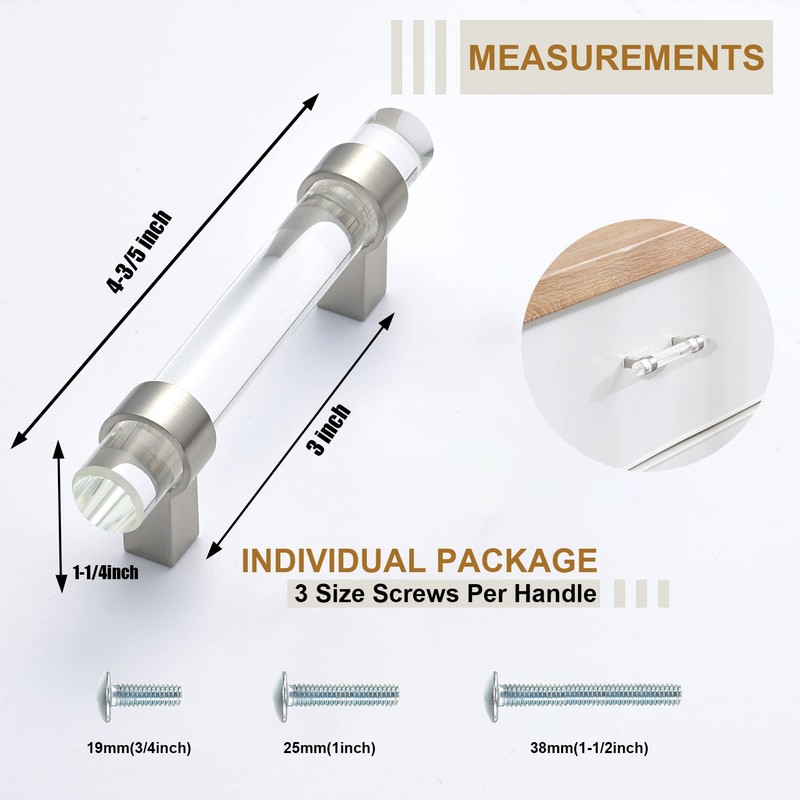 BonKuDoo 10 Pack Glass Drawer Pulls, Cabinet Handles, Crystal Dresser