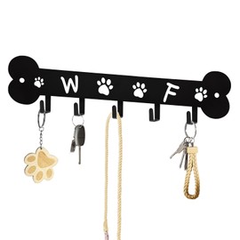 Dog Leash Holder for Wall Key Hooks Decorative, 5 Hooks 11×2.75 inch for Wall Decorative Animal Storage Rack Adhesive, Black Key Holder wall Mount for Entrance Living Room Kitchen-Dog Lovers Gifts