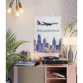 US Airways Boeing 757 over Philadelphia Art - 18" x 24" Poster