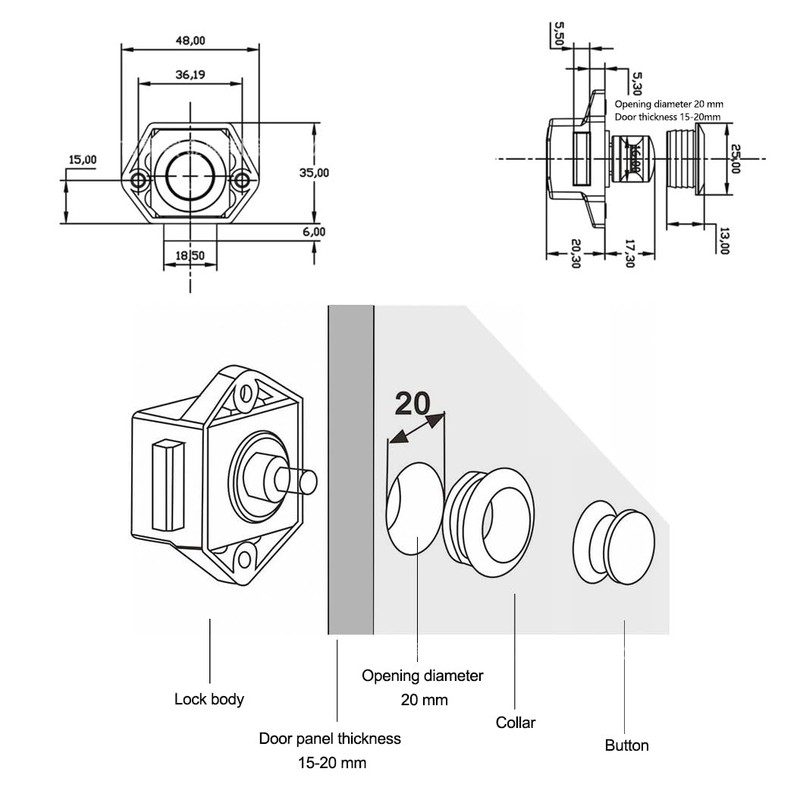 POFET Push Button Latch Cabinet Furniture Cupboard Keyless Door Lock