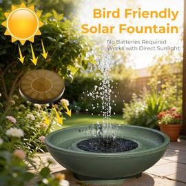 FKKsparkler Solar Fountain Bird Bath for Outside, 12.5" Outdoor Green Birdbath Bowl Fountain with 6 Nozzles Freestanding Ground Bird Playing Bowl for Garden/Patio/Yard/Balconies and Lawns Decor