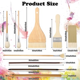 Geelin 9 Pcs Pottery Glaze Brushes Ceramic Brushes Set Different Shapes Glaze Brushes for Pottery Acrylic Watercolor Wool Bristle Art Paintbrush Sets for Painting Artists Rock Students Adults Kids
