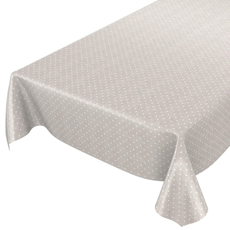 ANRO Oilcloth Tablecloth Oilcloth Tablecloth Polka Dots Plain Beige Round