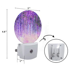 Axayaz Purple Flowers Night Light Plug Into Wall Spring Violet Floral Wall Wisteria Blossom Auto Sensor LED Dusk to Dawn Light for Bedroom Staircase