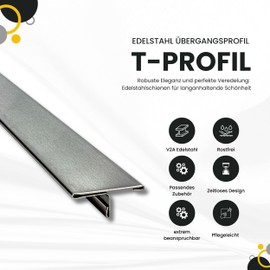 T-Profile Stainless Steel Rail Transition Profile V2A L250 cm 25 mm Brushed
