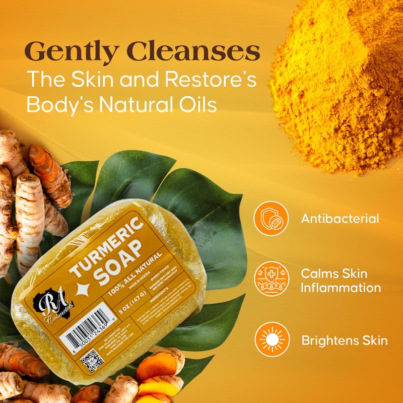 RA COSMETICS 100% Natural Turmeric Soap Bar for Face &