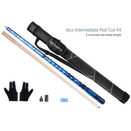 AB Earth Ergonomic Design 13mm Tip 58" Maple Pool Cue Stick Kit with Hard Case (Blue, 19oz)