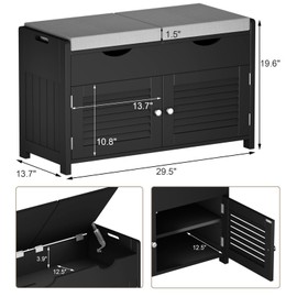 ChooChoo Shoe Storage Bench with Lift Top Storage, Entryway Bench with 2 Cushioned Seats, 3 Compartments, Adjustable Shelf, Shoe Cabinet for Entryway, Bedroom, Living Room, Black