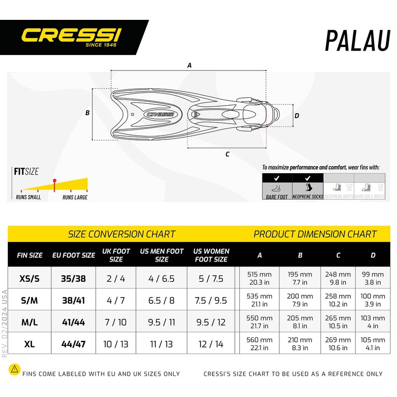 Cressi Palau Adjustable Open Heel Fins, Black/Titanium, M/L