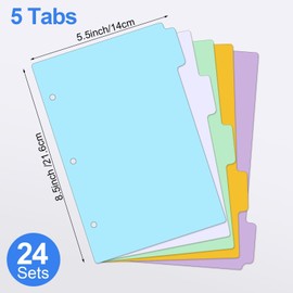 Chuangdi 120 Pcs/24 Sets Mini Binder Dividers with Tabs 5 Tab Dividers for 3 Ring Binders 5.5 x 8.5 Inches Mini Dividers Sets A5 Paper Dividers for 3 Ring Binders (Fresh Color)