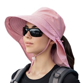 GeorgeX Sombreros del Sol para Mujer, Sombrero para el Sol con ala Ancha y Cola de Caballo con Cordón para el Viento (Rosado)