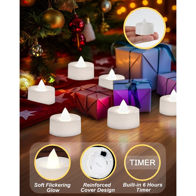 BEICHI 24-Pack Timer Tea Lights Candles Battery Operated, LED Tea
