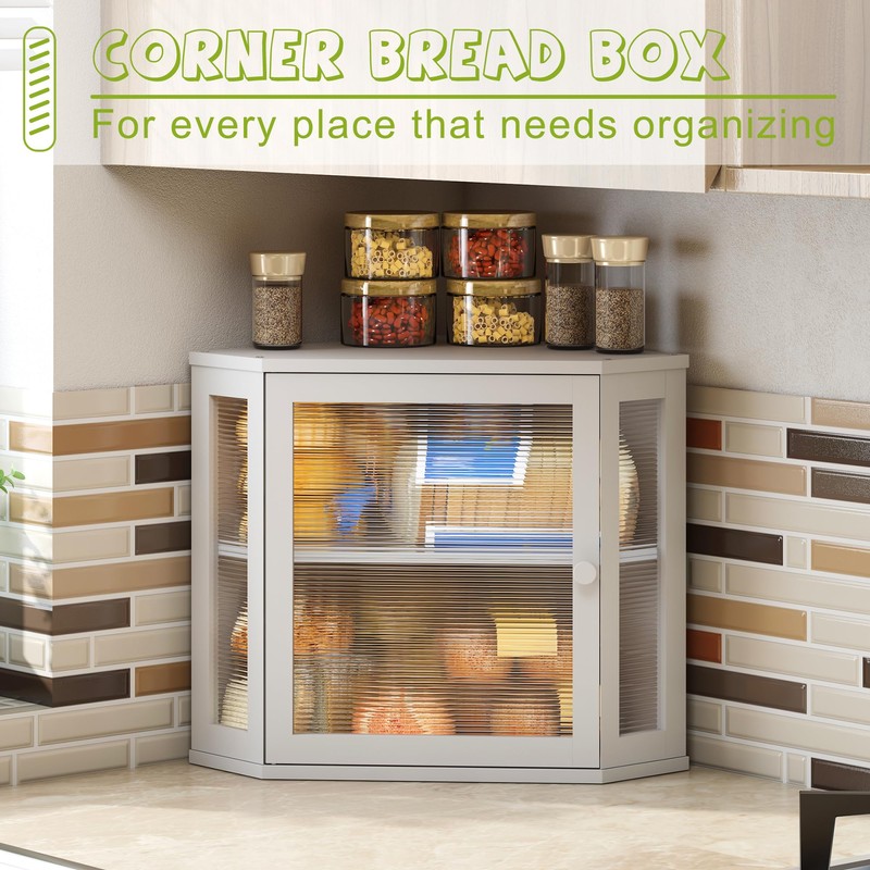 BMOSU Corner Bread Box for Kitchen Countertop Double Layer Bamboo