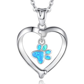 INFUSEU Dog Paw Necklace, Heart Necklaces 925 Sterling Silver Pendant with Cubic Zirconia Jewellery Gifts for Women Mum