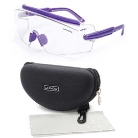 UKNOW Safety Goggles Over Glasses, Anti Fog Clear Wraparound Lens, ANSI Z87.1; Portable Safety Glasses Case with Belt Clip, Cleaning Cloth