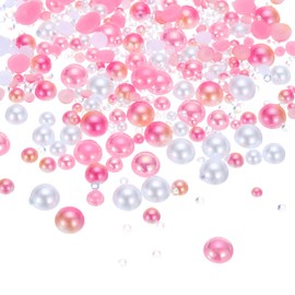 sourcing map 60g Flatback Pearls and Rhinestones 3mm-10mm Mixed Resin Half Pearl Rhinestone for Crafting Nails Clothing Shoes DIY Crafts Decoration White Pink