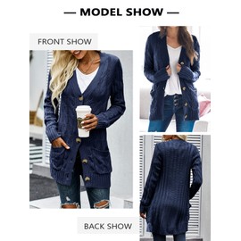 Maavoki Women's Long Elegant Open Front Chunky Knit Cardigan Long Sleeve Cardigan with Buttons and Pockets, darkblue