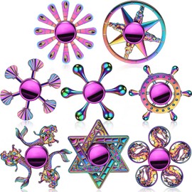 8 Pieces Rainbow Metal Spinner Cool Finger Spinners High Speed Hand Spinners Toys for Stress Anxiety Gift for Adults and Teens (Chic Style)
