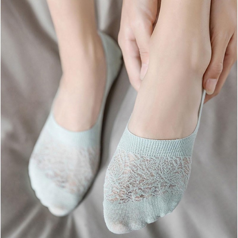 10 Pares Calcetines Invisibles para Mujer, Calcetas de Encaje, Corte
