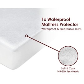 Next To Me Crib 100% Waterproof Mattress Protector | Non-Noisy & Non-Allergenic Fitted Sheet | Soft and Super Absorbent, 145 GSM Terry Towelling Fabric (White, 83-85 x 50-51 cm)