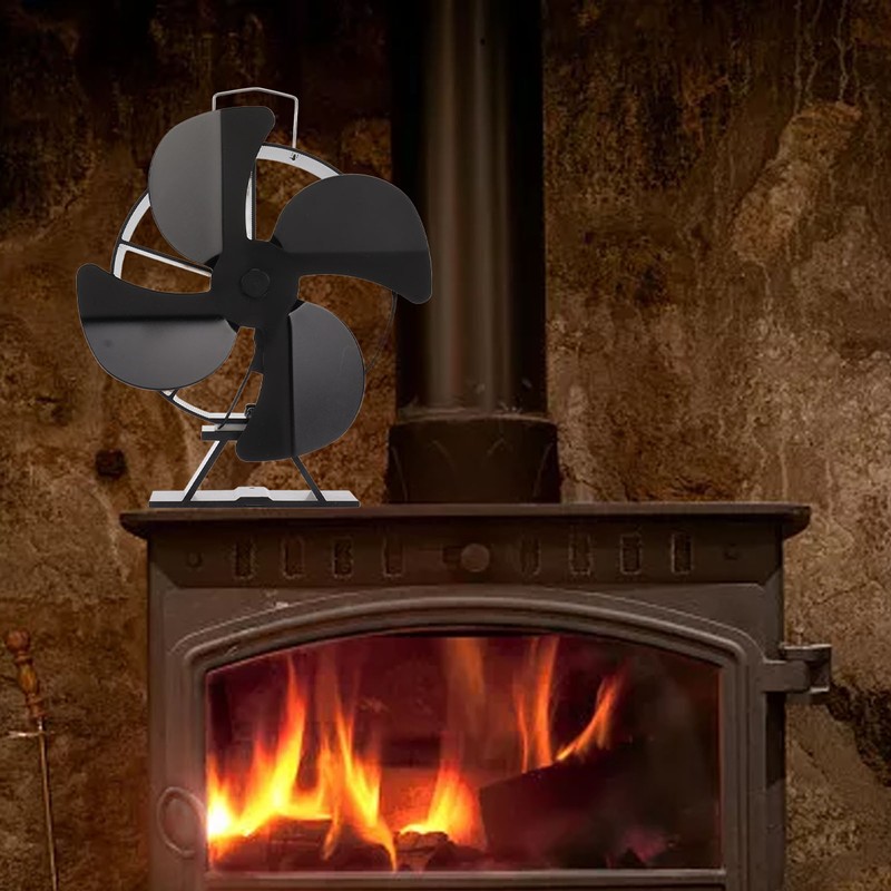 Heat Powered Stove Fan Aluminum Alloy 4 Blades Strong Wind