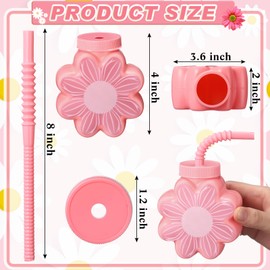 Domensi 12 Pcs Daisy Themed Party Favor Gift Supplies Daisy Flower Cups with Lids and Straws,10 oz Daisy Flower Plastic Cups for Daisy Birthday Party, Wedding Baby Shower Party Decorations Supplies
