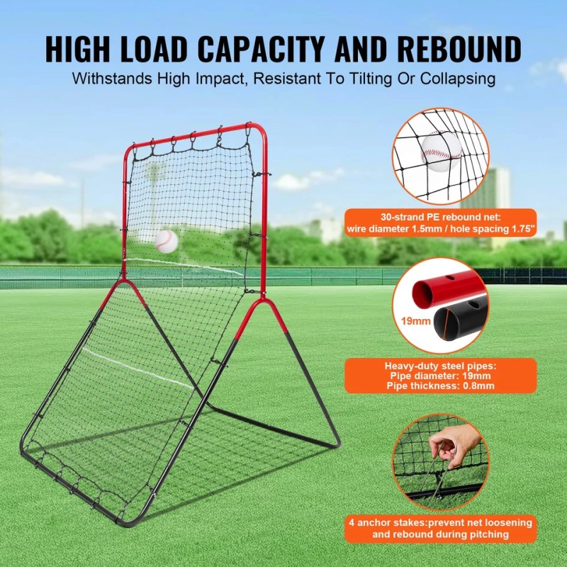 VEVOR Baseball And Softball Rebounder Net 3x4.5 ft PitchBack 3-Way