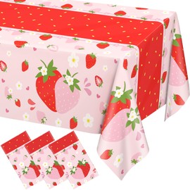 WNINK 3 Pack Strawberry Tablecloths Strawberry Berry Sweet One Table Covers for Birthday Party Decoration Berry Sweet Baby Shower Party Supplies 54" x 108"