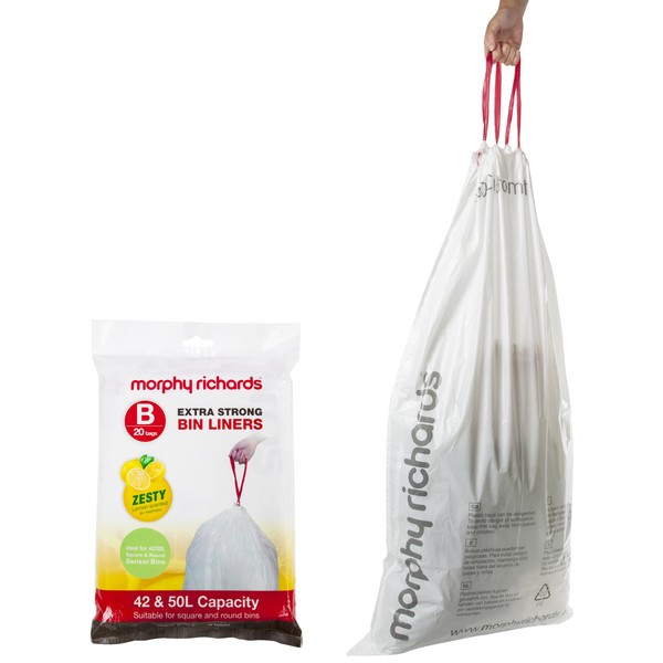 Morphy Richards Custom Fit Lemon Scented Bin Liners, White, Size B, 42/50 litres, Pack of 20