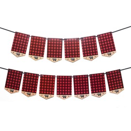 Lumberjack First Birthday Photo Banner Baby Monthly Photo Prop Buffalo Plaid Camping Bunting Garland, Woodland Party Decor
