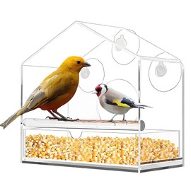 Window Bird Feeder with 3 Strong Suction Cups, Acrylic Bird Feeders Clear Bird Feeder Birds House for Outdoor, Outdoor Bird for Wild Garden Decor
