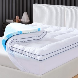 Vipfree Queen Dual Layer 4 Inch Memory Foam Mattress Topper, Relax Body, Relieve Pain and Aid Sleep. 2 Inch Fluffy Pillow Top Queen Mattress Topper and 2 Inch Cooling Gel Memory Foam, 2X Support