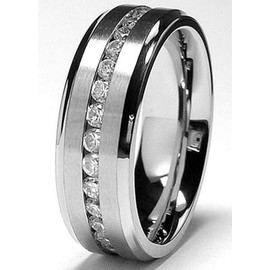 Metal Masters 7MM Men's Eternity Titanium Ring Wedding Band with Cubic Zirconia CZ Size 12