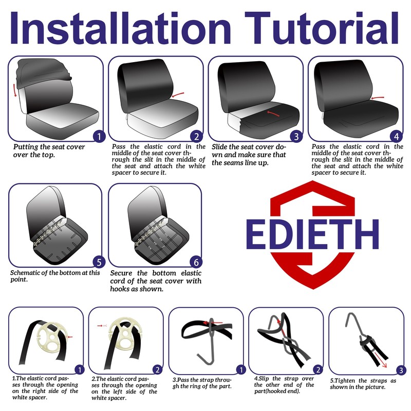 EDIETH Front Bench Seat Covers with Molded Headrests for Ford