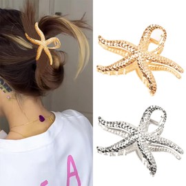 Starfish Hair Claw Clips for Women Girls Large Hair Clip Glitter Gold Star fish Claws Barrettes Tropical Claw Clip Metal Silver Starfish Hair Accessories for Thick or Thin Beach Clips 2Pcs