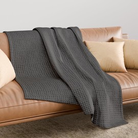King Dark Gray 100% Cotton | Lightweight | Breathable | Anti-Odor | Warm & Cozy | Perfect for Layering | Waffle Weave Throw Blanket for Bed & Couch | All-Season Bedding